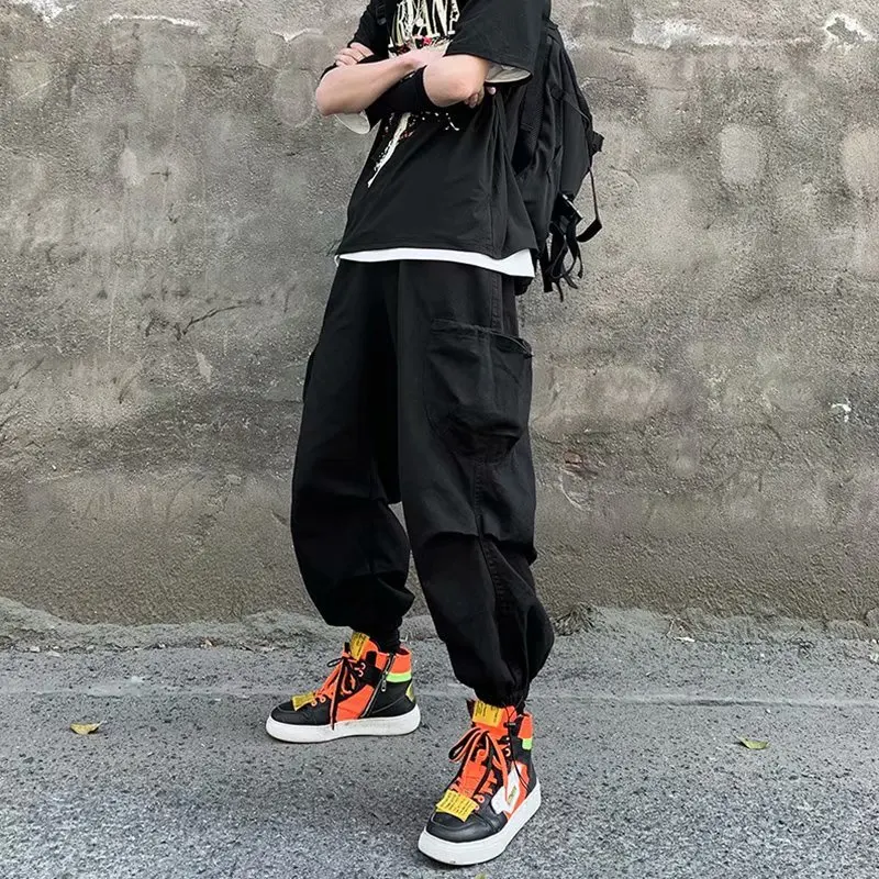 Pantalones Cargo de moda para hombre, ropa de calle Harajuku, color negro,  2022| | - AliExpress