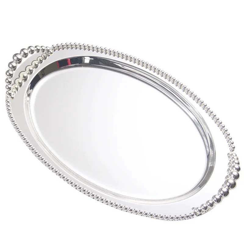 Silver Metal Serving Tray for Home Storage, Decorative Cake Stand with Handles, Cutlery Storage Orgnizer, Oval and Rectangle