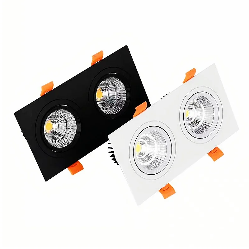 LED spotlights Single and double COB downlights three square grille mall living room bedroom AC85-260V14W 18W24W indoor lighting led downlight recessed ceiling spotlight ceiling lamps