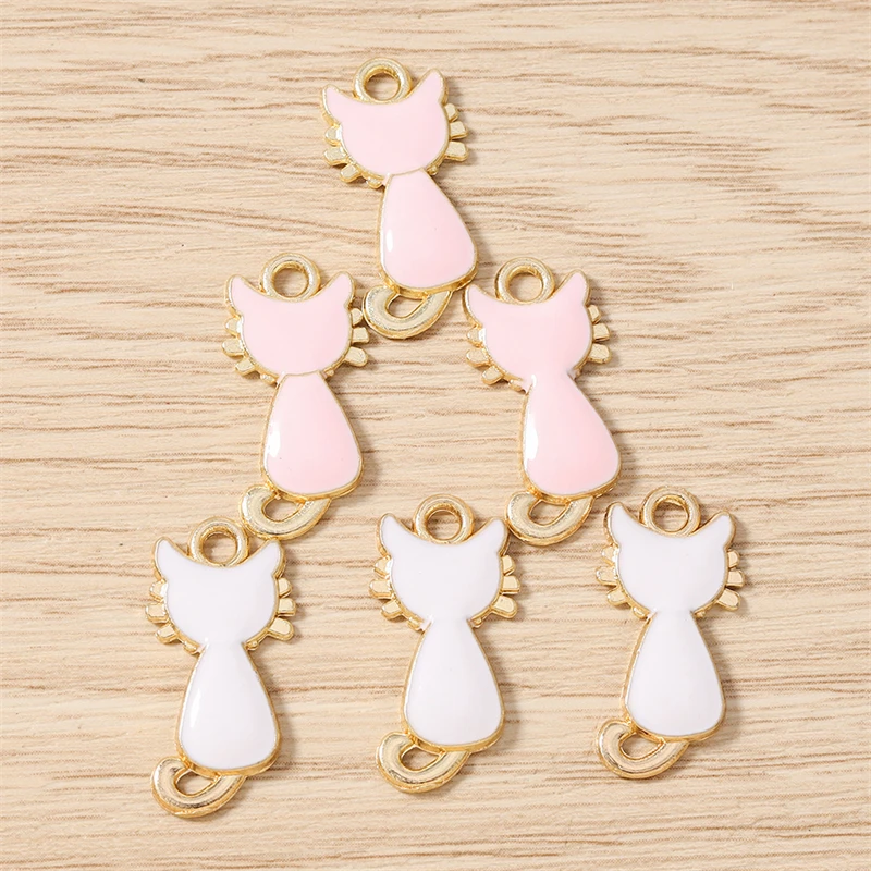 10 Stück 11x20mm Cartoon-Emaille-Tier-Katzen-Anhänger für Schmuckherstellung, Ohrringe, Halsketten, Armbänder, DIY-Bastelzubehör – Detail 8