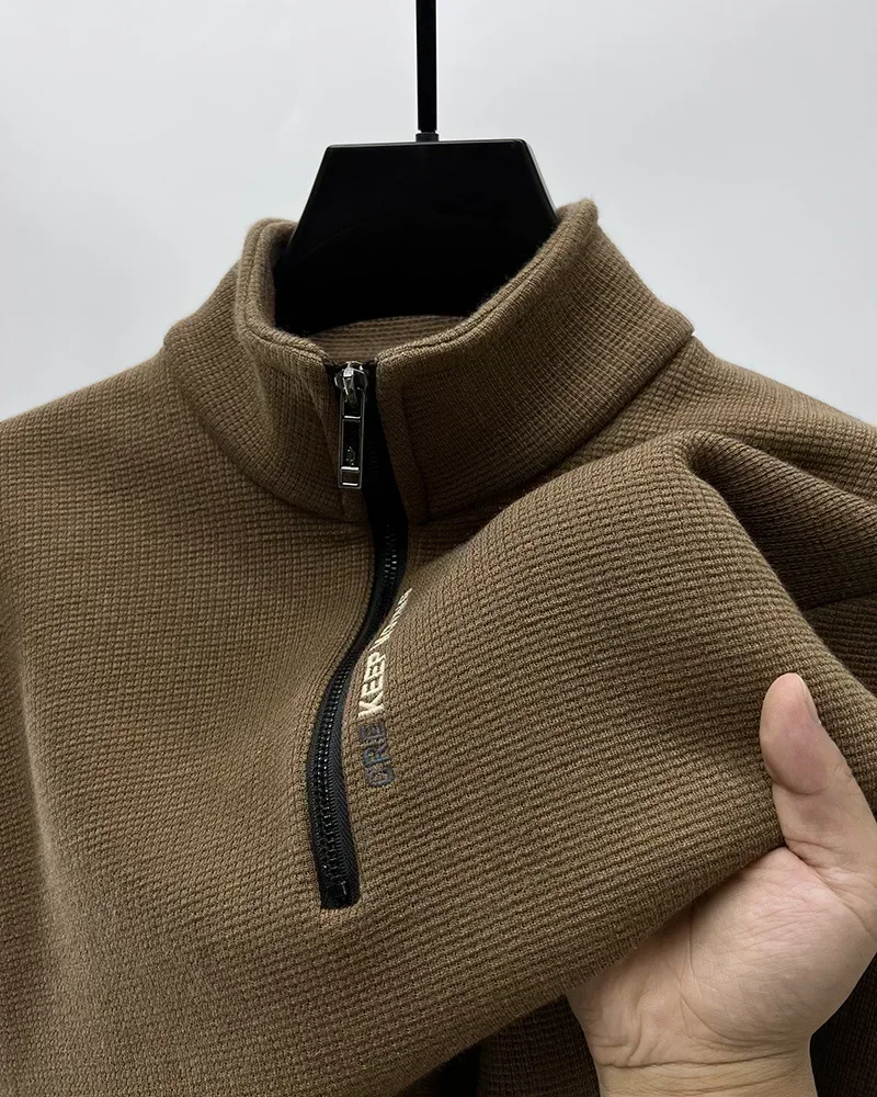 Men's Clothing Turtleneck Sweater Fashion Men's Knitwear Solid Color Chunky Half Zipper Thickening Sweater Luxury Warm Sweater 3