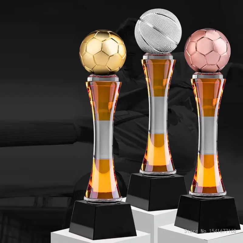 Creative Crystal Football Trophy, Creative Custom Lettering, Sports Games Competition, Award, Home Decoration, Metal Trophy, 1Pc