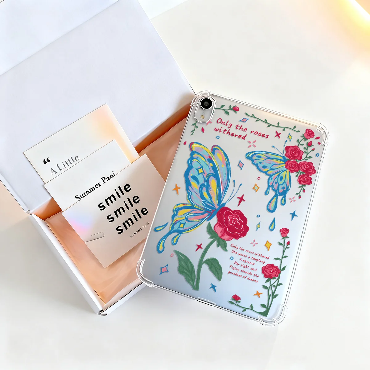 Rose Butterfly Romantic Aesthetic Tablet Case - Crystal Clear Cover