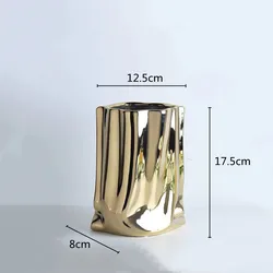 Silver Ruffled Ceramic Flower Vase - Elegant Porcelain Decoration (Gold-S)