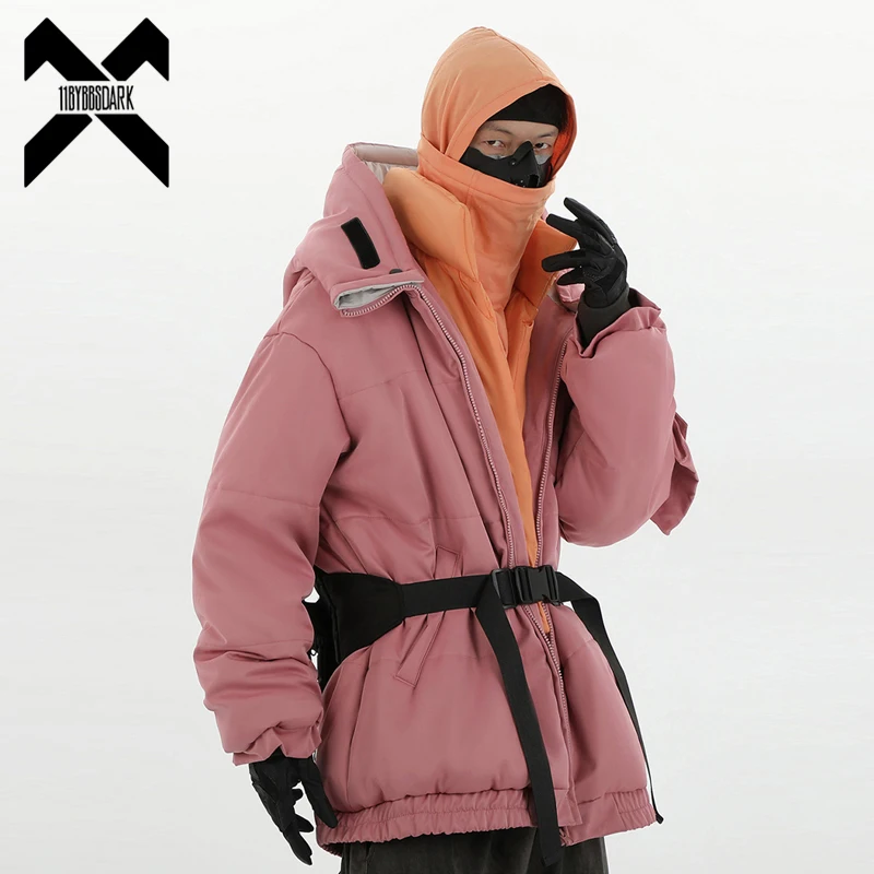 11 BYBB\'S DARK Hip Hop Winter Hooded Jacket Parkas Men Tactical Fake two Pieces Padded Parka Warm Thick Hooded Coat Techwear