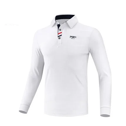 PGM 턴 다운 칼라 남성 골프 티셔츠, 방풍, 통기성 폴로 셔츠, 긴팔 캐주얼 상의, 피트니스 의류