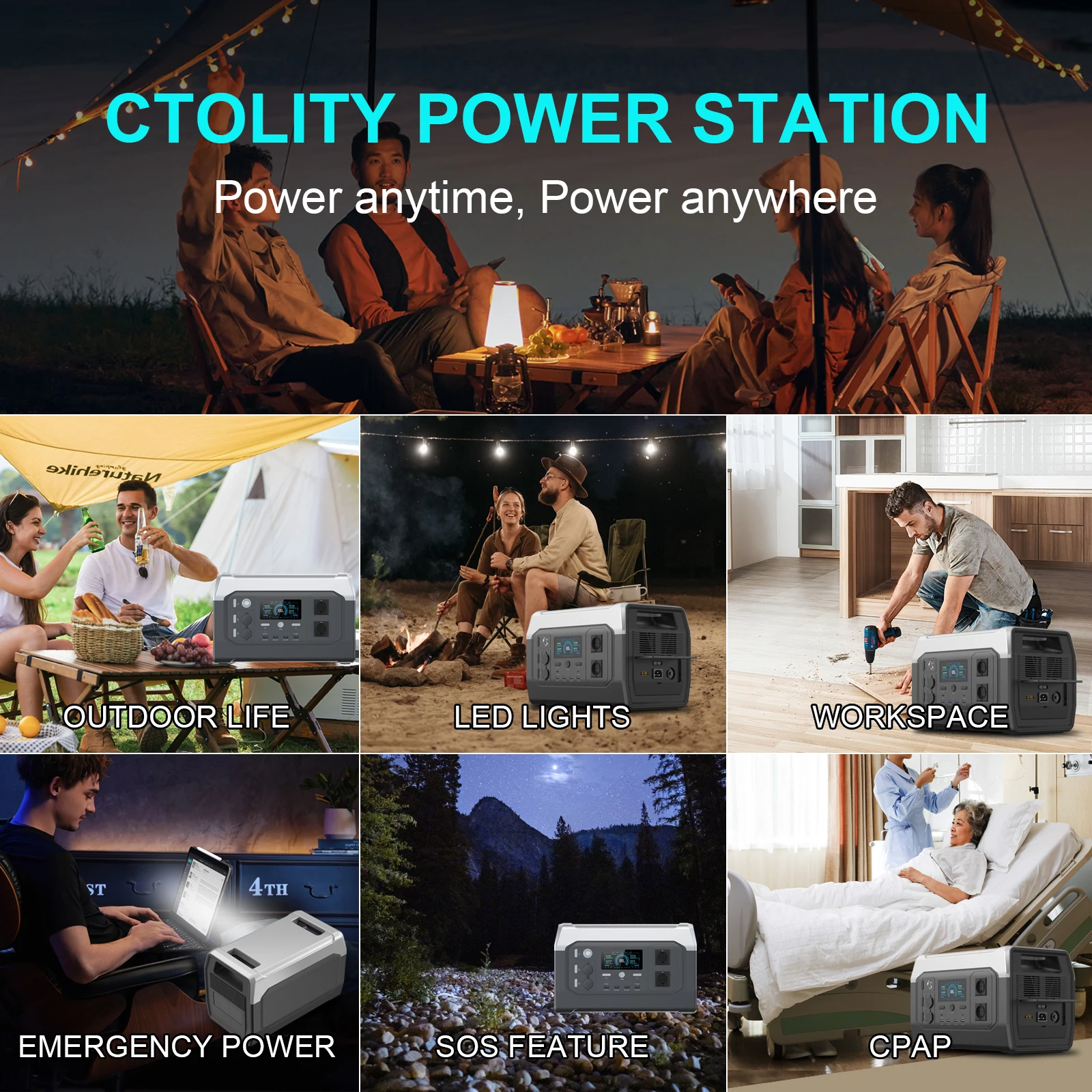 Portable Power Station 1800W 1024WH Camping LiFeP04 Battery Solar Generator 110v / 220V AC Socket UPS Function for Home Outdoor 6