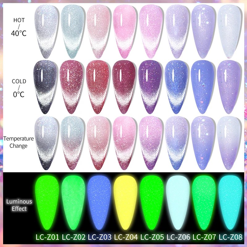LILYCUTE Thermal Cat Magnertic Luminous Gel Nail Polish Glow in Dark  Temperature Color-changing Reflective Nail Art Gel Varnish