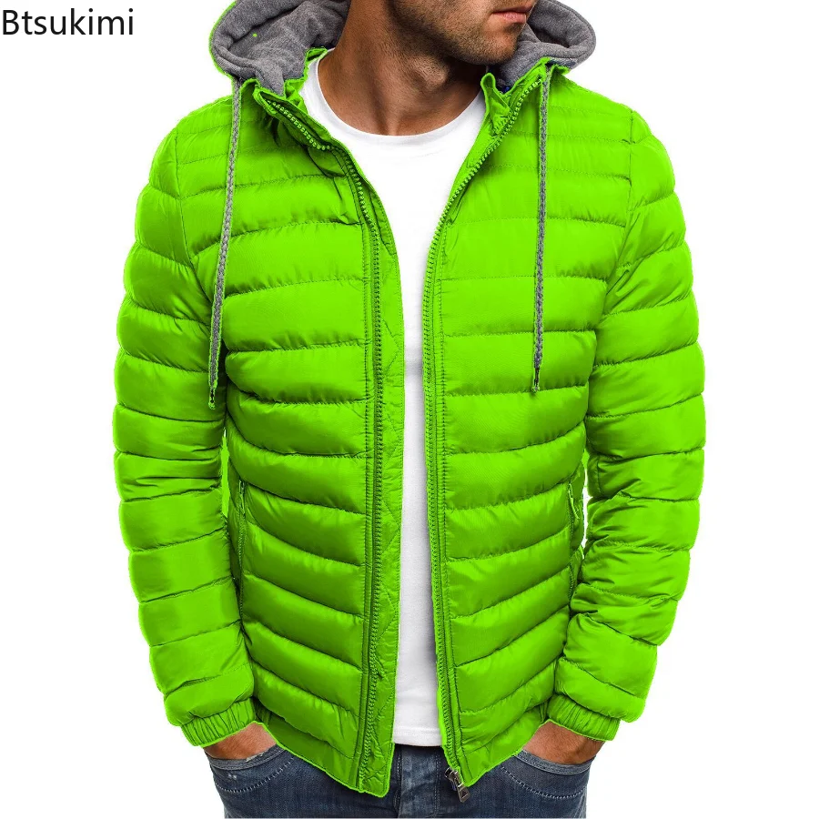 2023 Autumn Winter Men's Parkas Solid Hooded Cotton Coat Jacket Casual Warm Clothes Mens Overcoat Streetwear Puffer Jacket Male