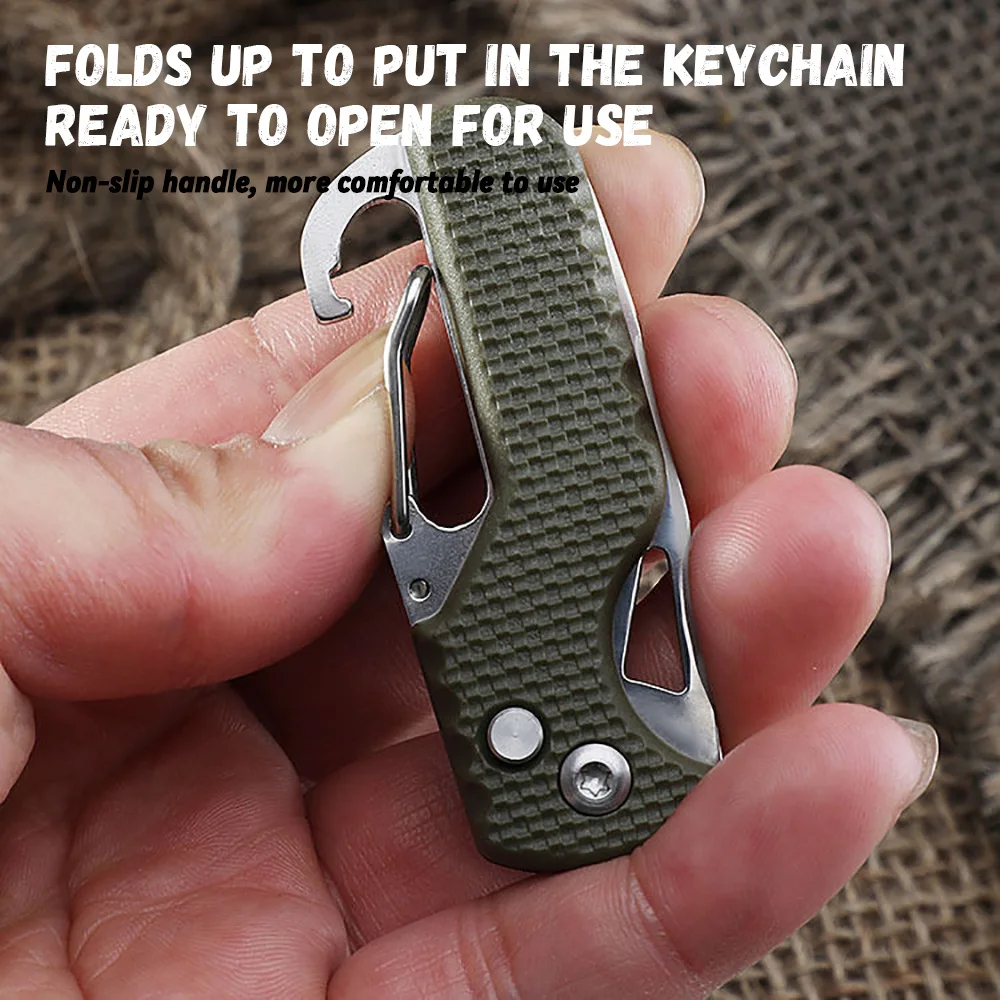 Folding Cutter Portable Express Parcel Knife Stainless Serrated Hook Knife for Outdoor Camping Carry-on Unpacking Keychain