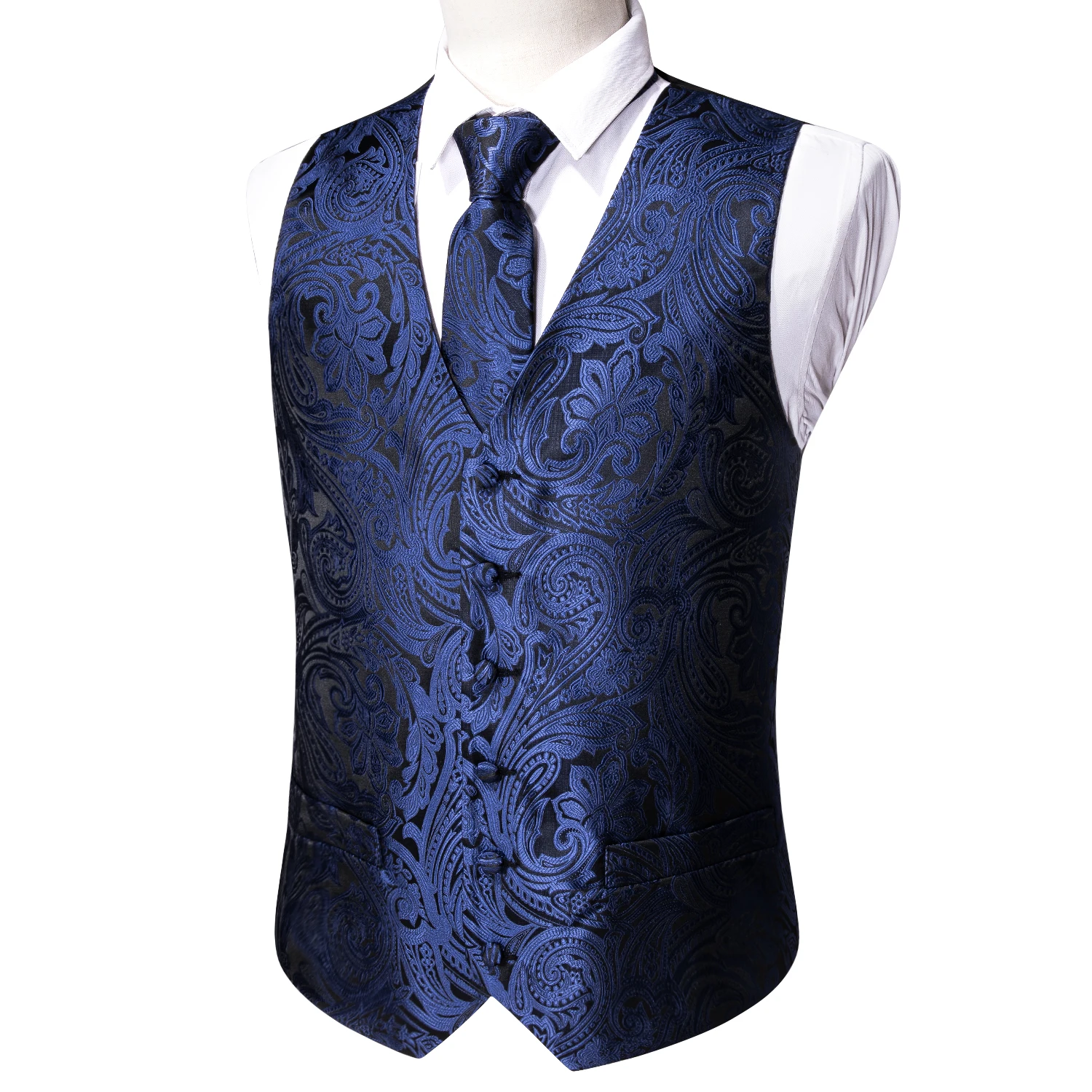Silk Men Vest Jacquard Green Blue Red Gold Pink
