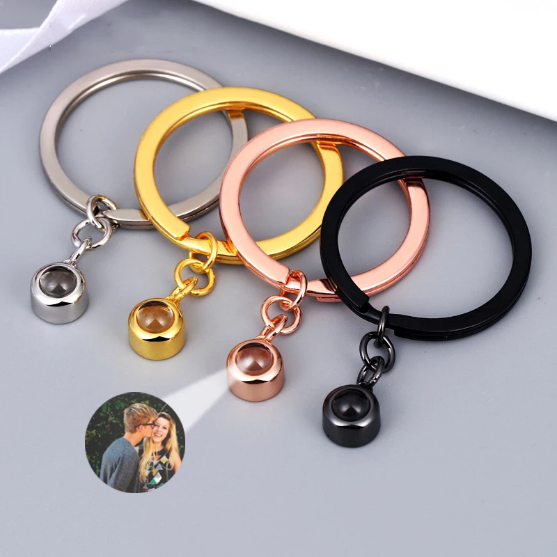 Personalized Photo Projection Key Chain Simple Custom Picture Small Circle Keyring  for Women Men Memory Birthday Christmas Gift