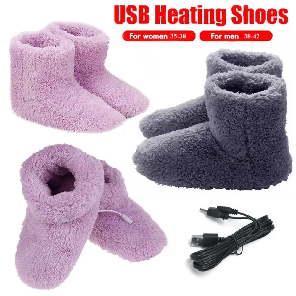 Useful Plush Comfortable USB Charging Foot Warmer Shoes Warm Foot Electric Heated Shoes Winter Warming Slipper