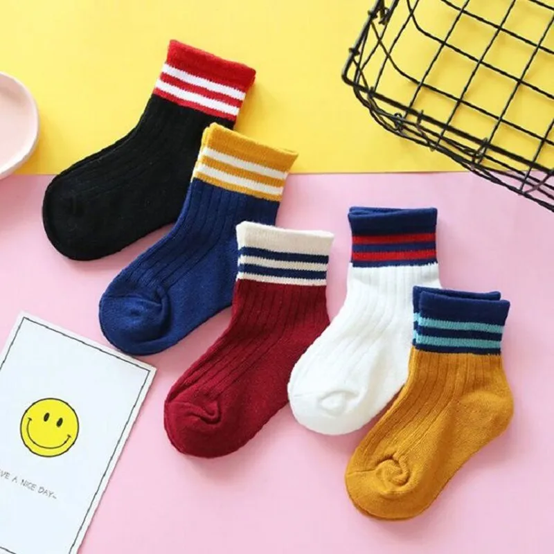 

5Pairs/Lot Baby Boys Girls Soft Cotton Socks Children Girl Striped Sock for 1-9Years