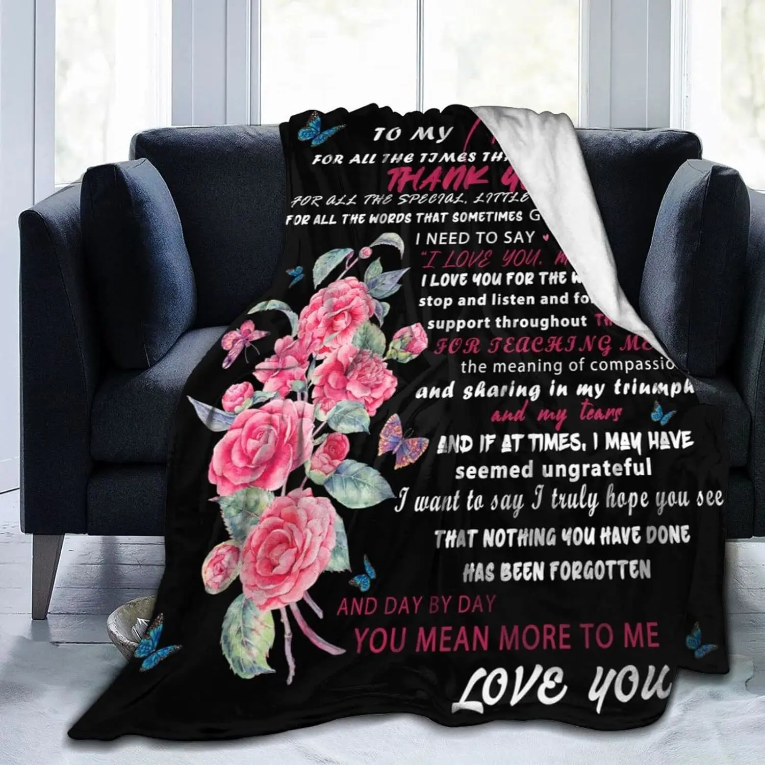 Gift for Mom Personalized Soft Linen Blanket Flower Butterfly Blanket Mother's Day Birthday Family Holiday Gift 2