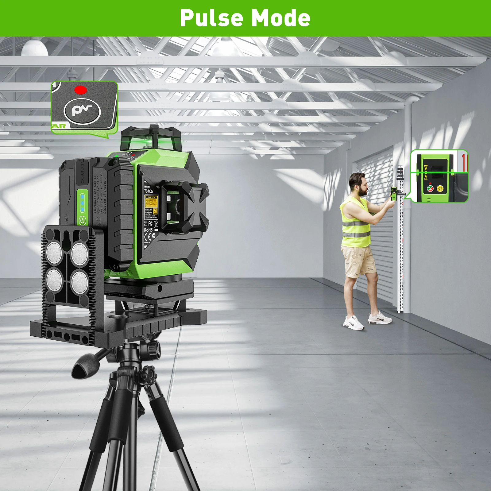 704CG Digital 4D 16-Line Laser Tool 360 Rotating Self-leveling Green Beam Laser