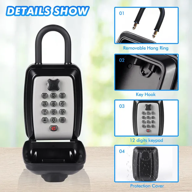 Sayram Lake Key Lock Box Large Capacity Key Box with Hanging Ring Keyboard Combination Resettable Code Waterproof Security 3