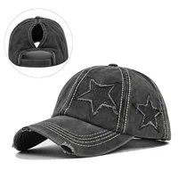 2024 New High Ponytail Baseball Cap for Women Snapback Hat Bone Hip Hop Adjustable Distressed Star Dad Hats Casquettes Femmes 2