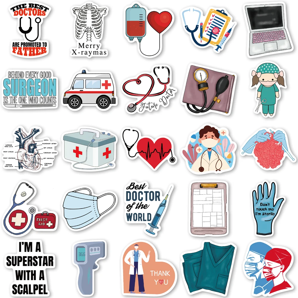 10/50PCS Medical Science Nurse Stickers Waterproof Vinyl Sticker