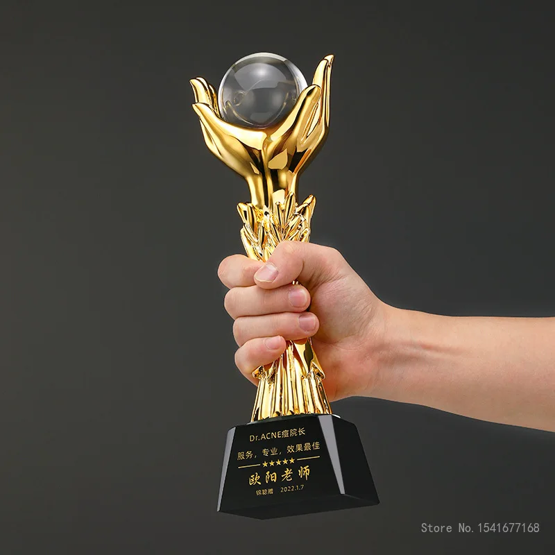 Customized Resin Trophy, High-Transparent Crystal Ball, Sports competition, Award, Home Decoration, Crystal Base Can Carve, 1Pc
