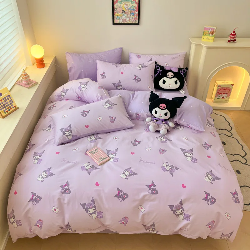 thumbnail image 1 of Nuevo juego de sábanas de algodón para niños de Sanrio My Melody Cinnamoroll Hello Kitty, juego de tres piezas, funda de edredón con forma de corazón para niña, juego de cuatro piezas, 1 of 5