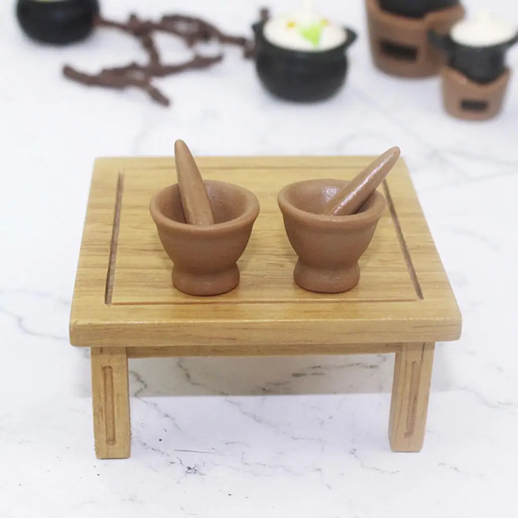 1/12 Dollhouse Ceramic Mortar And Pestle Set Garlic Spices Crusher