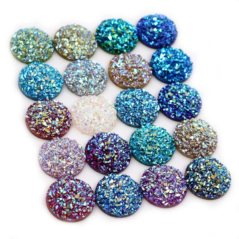 40 Stück 8/10/12 mm Mix AB Farben Flache Rückseite Druzy Harz Cabochons DIY Schmuckherstellung Zubehör Erkenntnisse für Armband Ohrringe