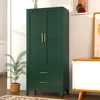 Metal Armoire Wardrobe Closet, Clothing Storage Cabinet with Hanging Rods and 2 Drawers, Household Closet Organizers 1