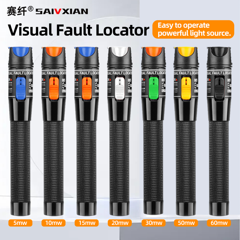 SAIVXIAN 60MW/50MW30MW/20MW/10MW/5MW Visual Fault Locator Fiber Optic Cable Tester 10-60Km Range VFL FC/SC/ST Optic