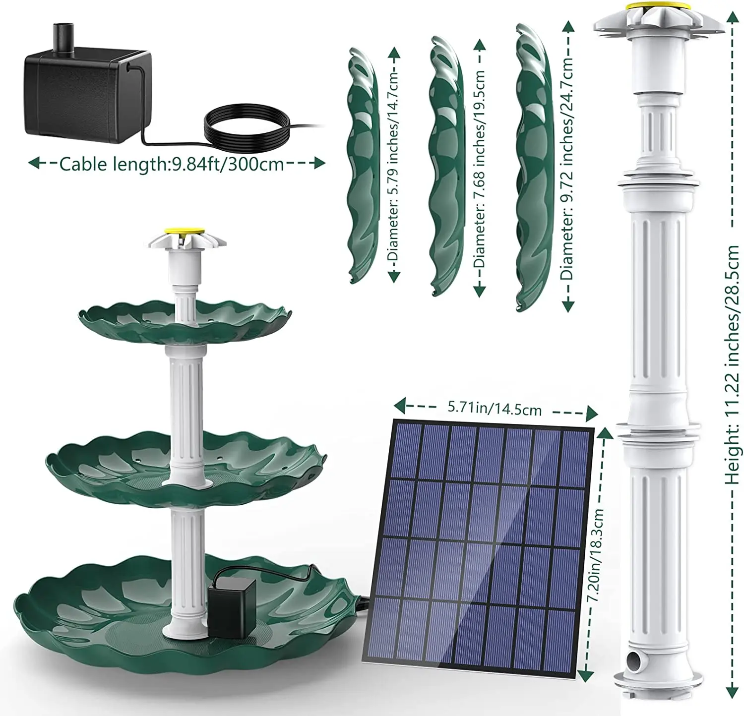 3 Tiered Bird Bath with 3W Solar Pump DIY Detachable Solar Fountain for Garden Decoration