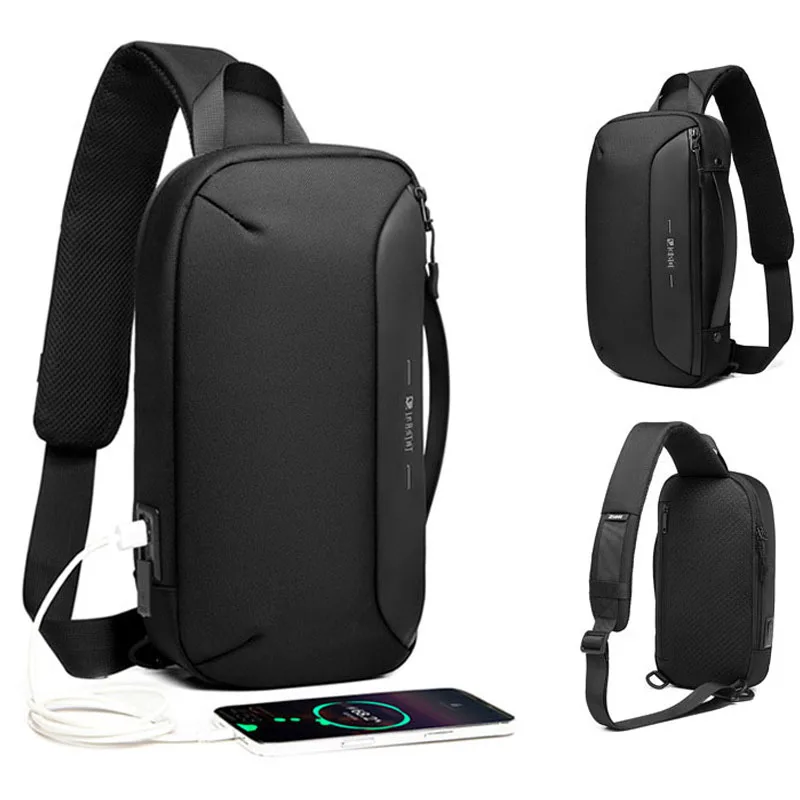 Men Anti theft Multifunction USB Shoulder Bag Waterproof Travel Messenger Crossbody Sling Chest