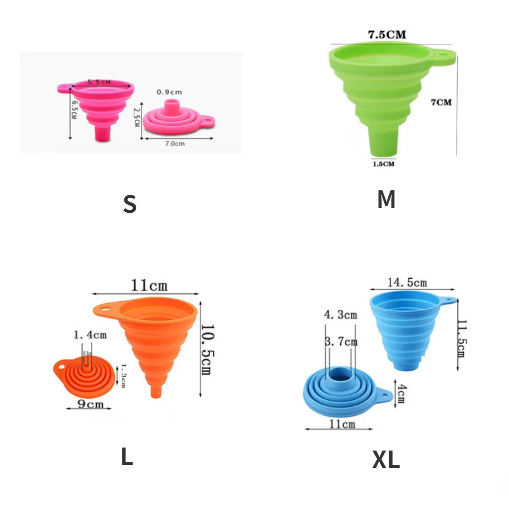 Silicone Collapsible Foldable Funnel 3 pc Household Kitchen Cooking Tools Portable Wine Mini Portable Oil Pot