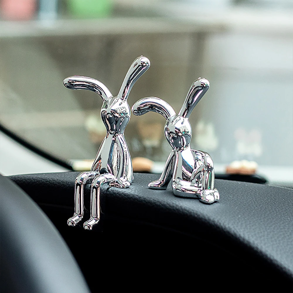 2PC Rabbit Decorative Ornaments Cartoon Long Eared Rabbit Center Console Decor Pastable Plating Rabbit Home Furnishings Ornament 1