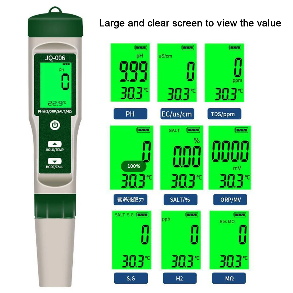 Digital PH Meter 10 in 1 Professional Water Quality Monitor Tester PH/EC/TDS/Salinity/Thermometer Multi-parameter Testing Meter 3