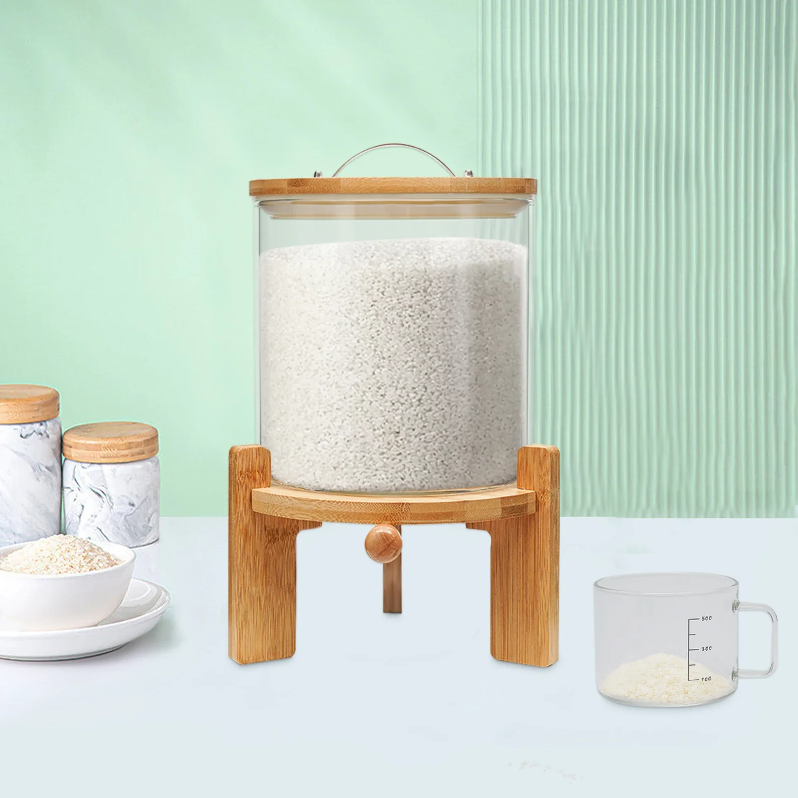 Flour and Cereal Container, 1.32gal, Rice Dispenser, Glass Food Storge Container for Kitchen Organization and Pantry Store Vial 4