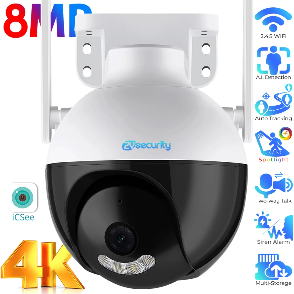 Açık 4K 8MP WiFi Güvenlik Kamerası Otomatik Takip İnsan Algılama PTZ IP Kamera Renkli Gece Görüş Video Gözetim Kameraları iCSee