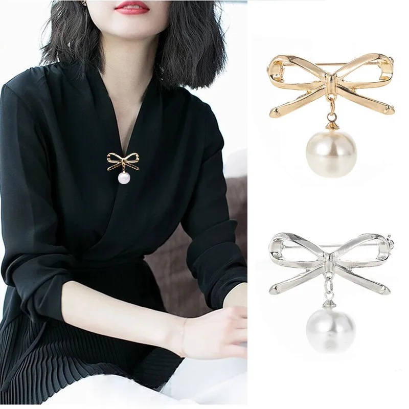 

Crystal Pearl Brooch For Women Gold Silver Color Bowknot Simulated Pearl Brooch Simple Lapel Brooch Wedding Jewelry Gifts