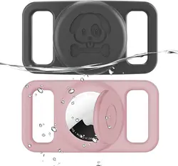 Waterproof Silicone Hidden Loop Dog Collar Holder for Anti - Lost Tracker - 2 Pack (Gray - Pink)