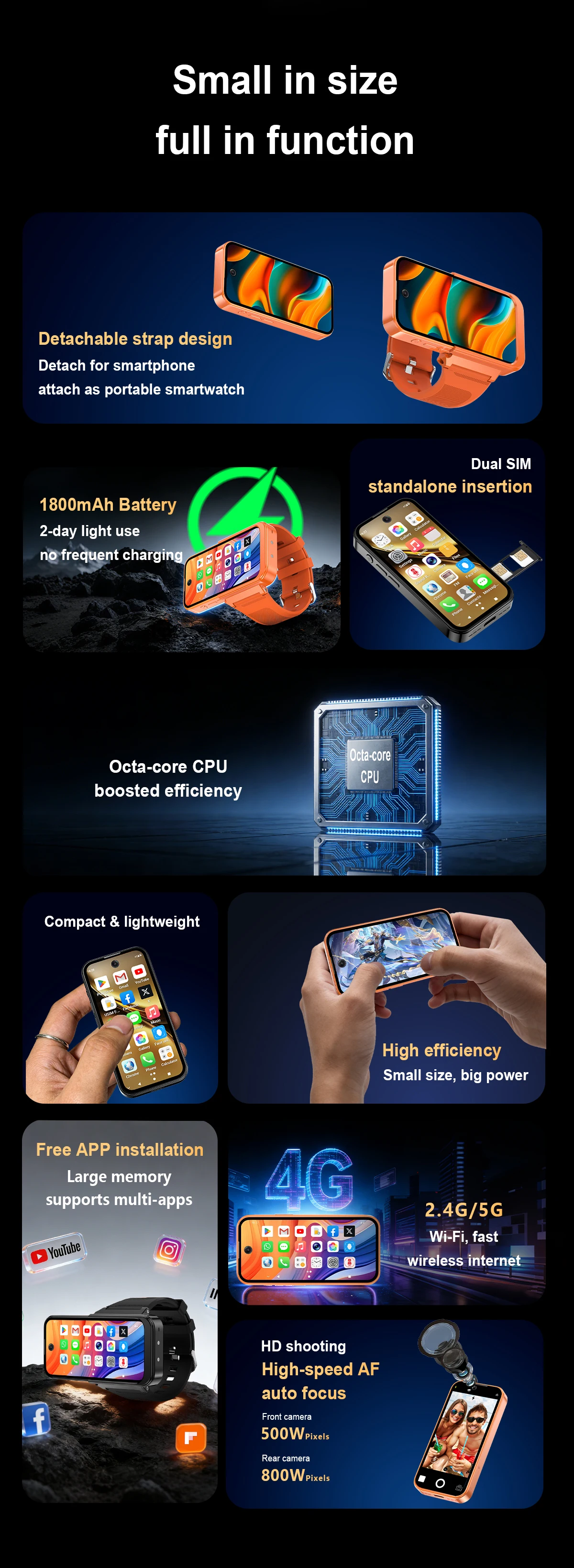 GOLDENSPIKE Q333 3.97'' Amoled 5G LTE Smart Watch With 800W Dual Camera ...
