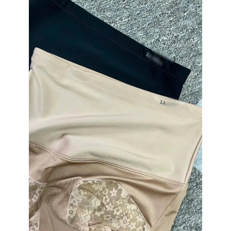 La high-rise tummy tuck lift pants women's all-in-one non-marking body pants sexy lace panels satin not rolled up