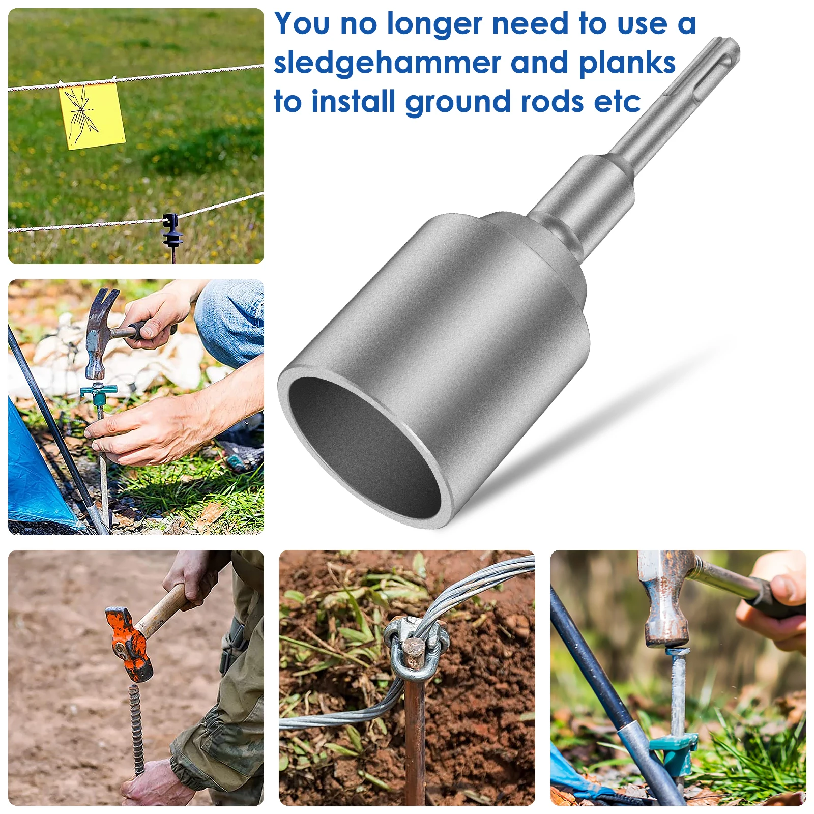 30/45/65mm SDS Plus Ground Rod Driver Bohrer Heavy Duty Geschmiedeter Stahl T Post Ground Rod Driver Max Hammer Bohrer Zubehör – Detail 8