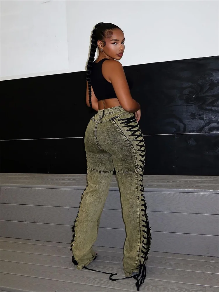 Wmstar Jeans Women High Waist Denim Boyfriend Flared Cargo Pants Korean Ripped Bandage Streetwear Wholesale Dropshipping 2025