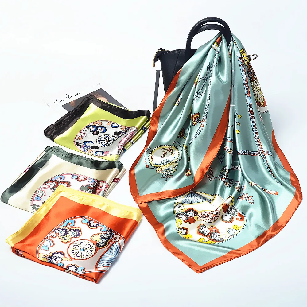 

Chinese Fan Design Winter Scarf Women Square Scarves Female Bandana Fashion Handkerchief Ladies Hijab Kerchief Scarves