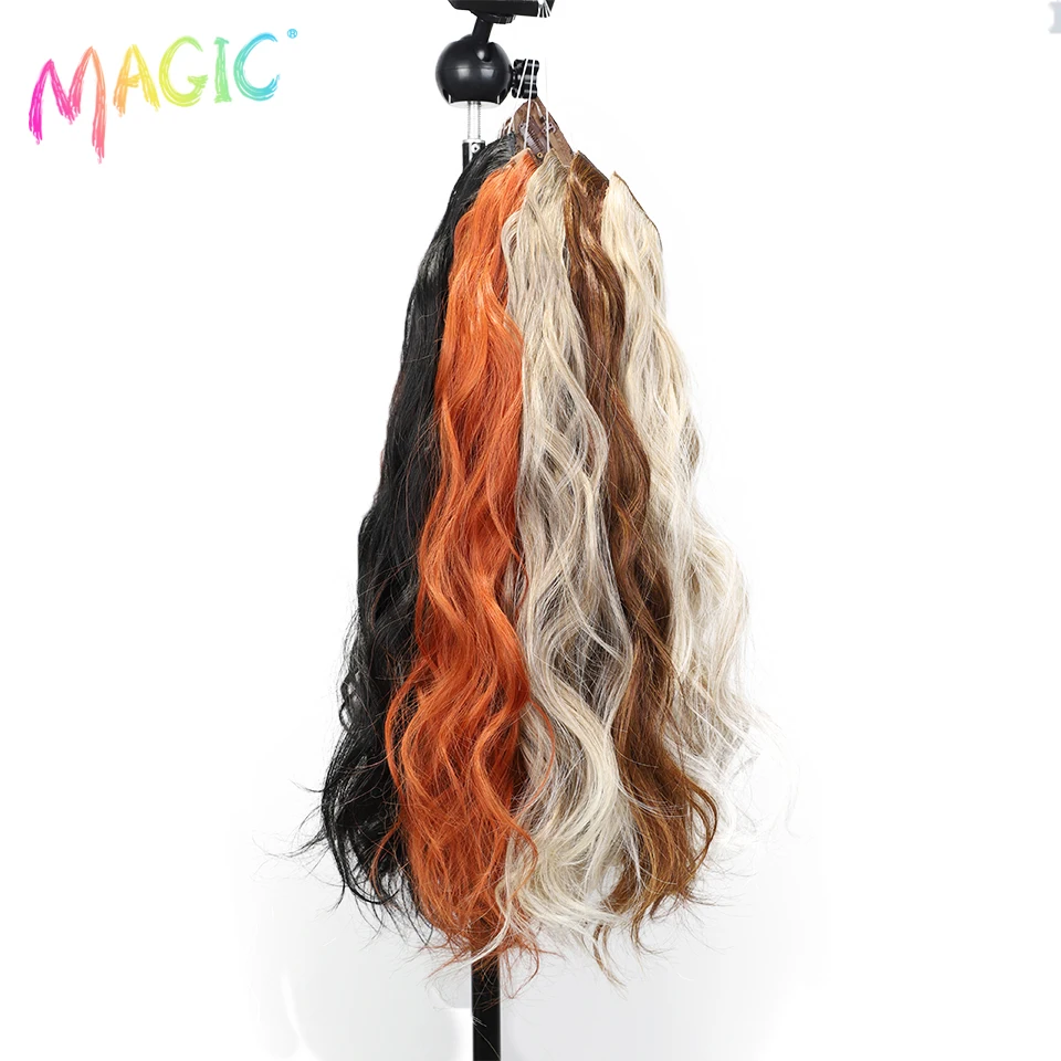 Synthetic Hair Clip in Hair Extensions 20 " Wave Invisible Fish Line Ombre Blonde One Piece Fake Piece Wig For Women