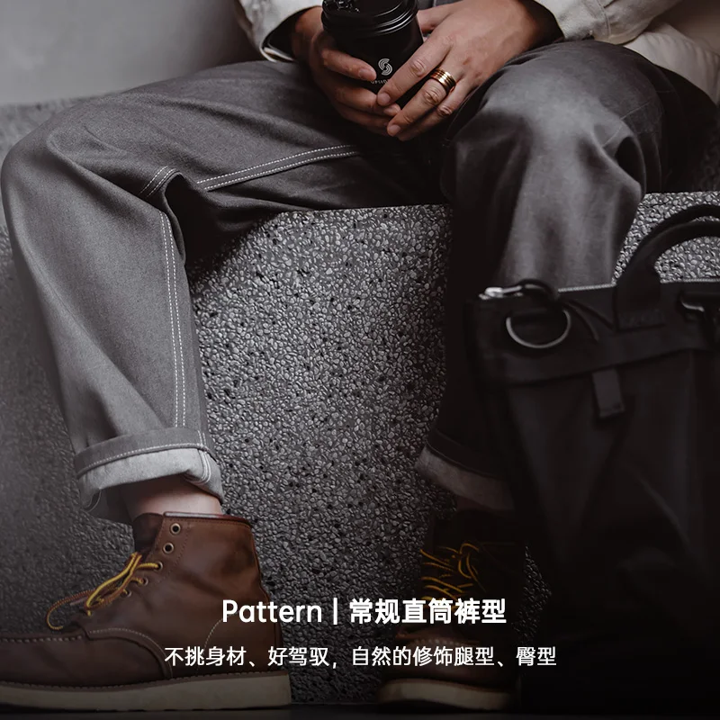 남성용 Maden 그레이 청바지, 13.8 Oz 100% 코튼 레귤러 스트레이트 핏 빈티지 데님 바지, 품질 밝은 라인 바지, 2022 신상