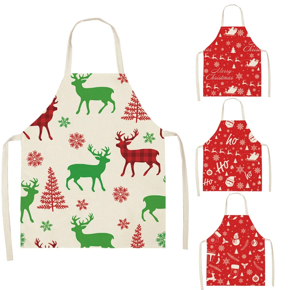 

Santa Claus Kitchen Cooking Apron Christmas Snowman Sleeveless Linen Aprons for Men Women Baking Accessories Fartuchy