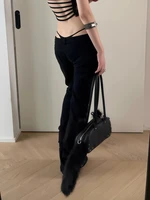 Women's Low Rise Jeans Black Flared Denim Pants Gyaru American Retro Korean Cyber Punk Trumpet Jeans Y2k Skinny Bell Bottom New - Image 3