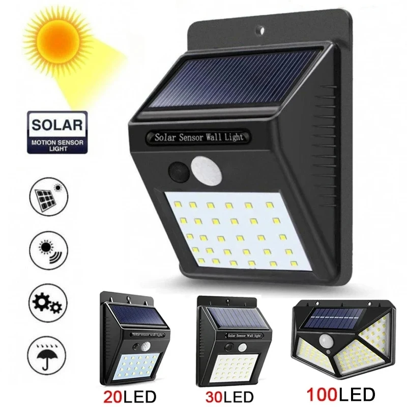 20/30/100 Led Solar Light Pir Motion Sensor Applique Da Parete Lampada Solare Da Esterno Impermeabile Lampione Stradale Ad Energia Solare Senza Fili