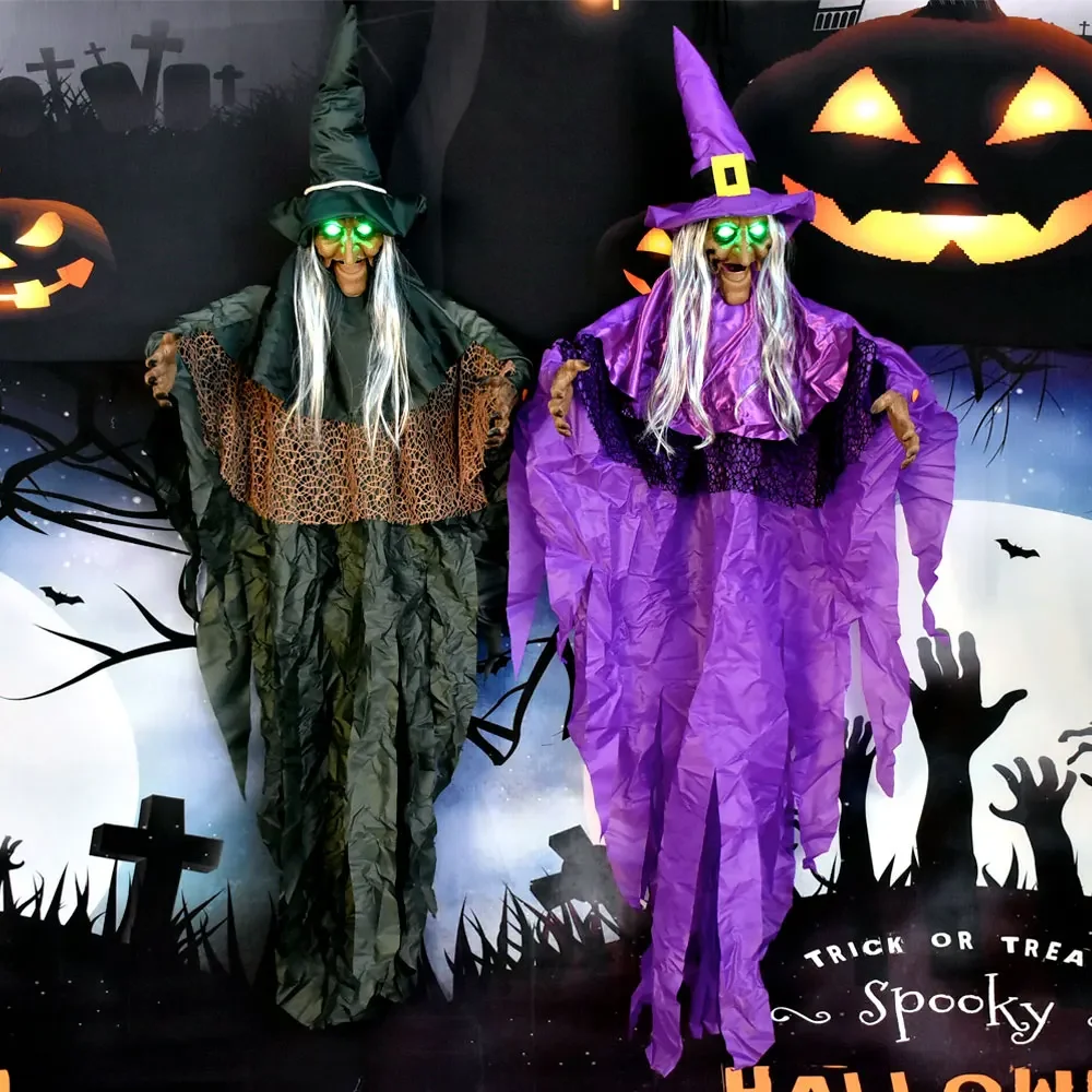 Hanging Animated Talking Witch with Light-up Eyes for Halloween Haunted House Party Prop D&eacute;cor Halloween Outdoor Yard Decoration
