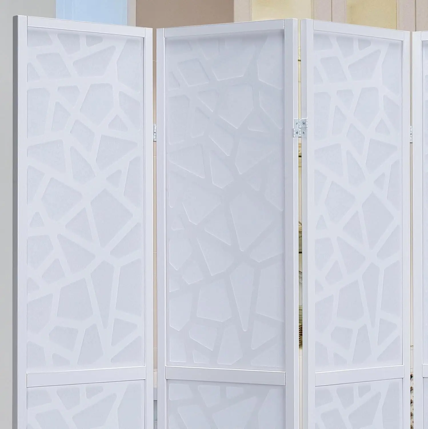 Roundhill Furniture Giyano 4 Panel Screen Room Divider, White 4